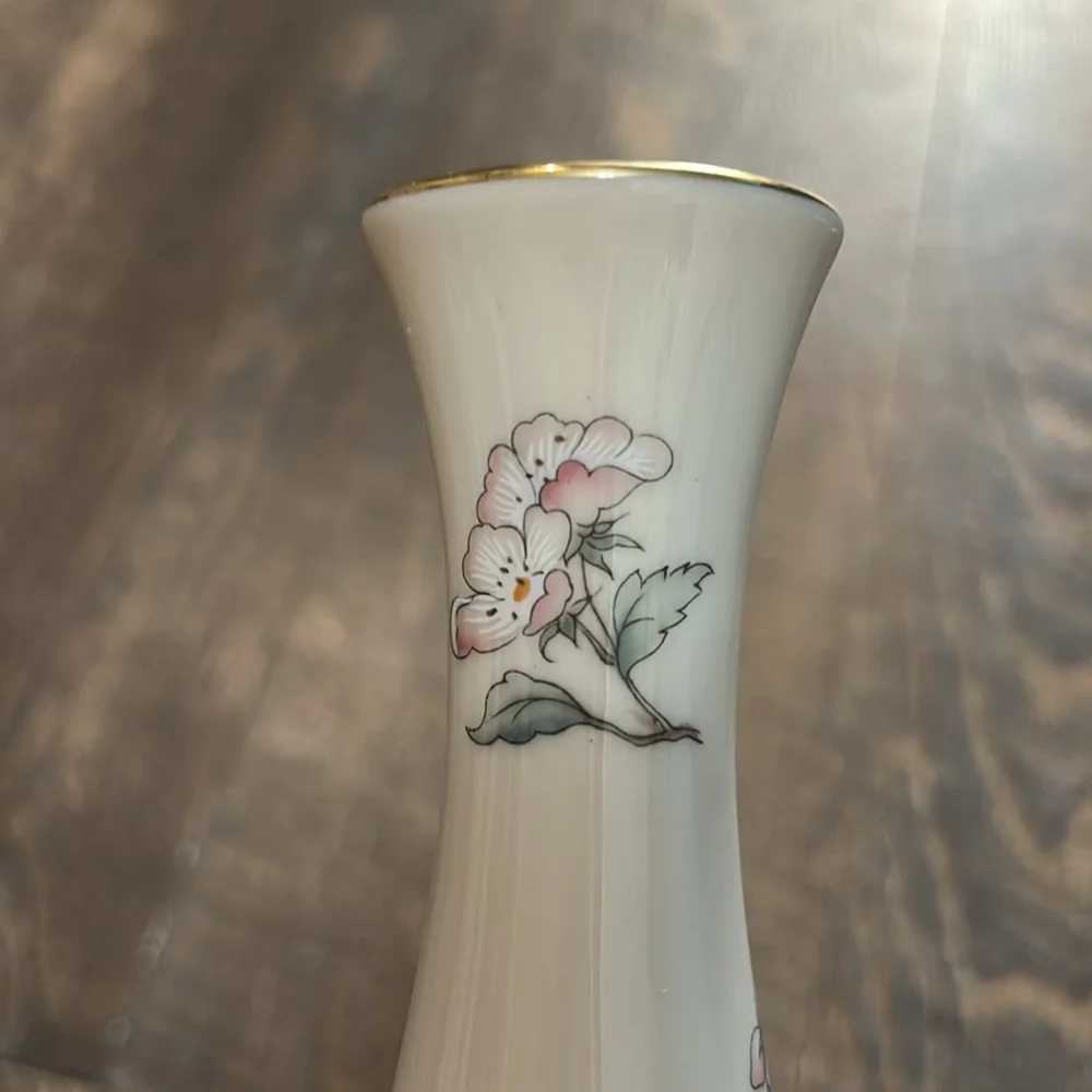 Lenox Serenade‎ Bud Vase Spring Cherry Blossom Bird Fruit 24k Gold Trim Flowers